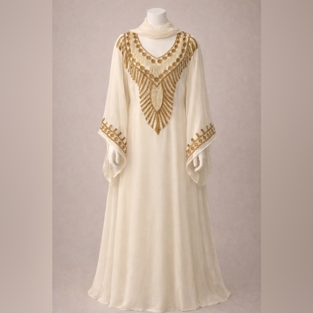 Elegant Cream and Gold Embellished Dress
